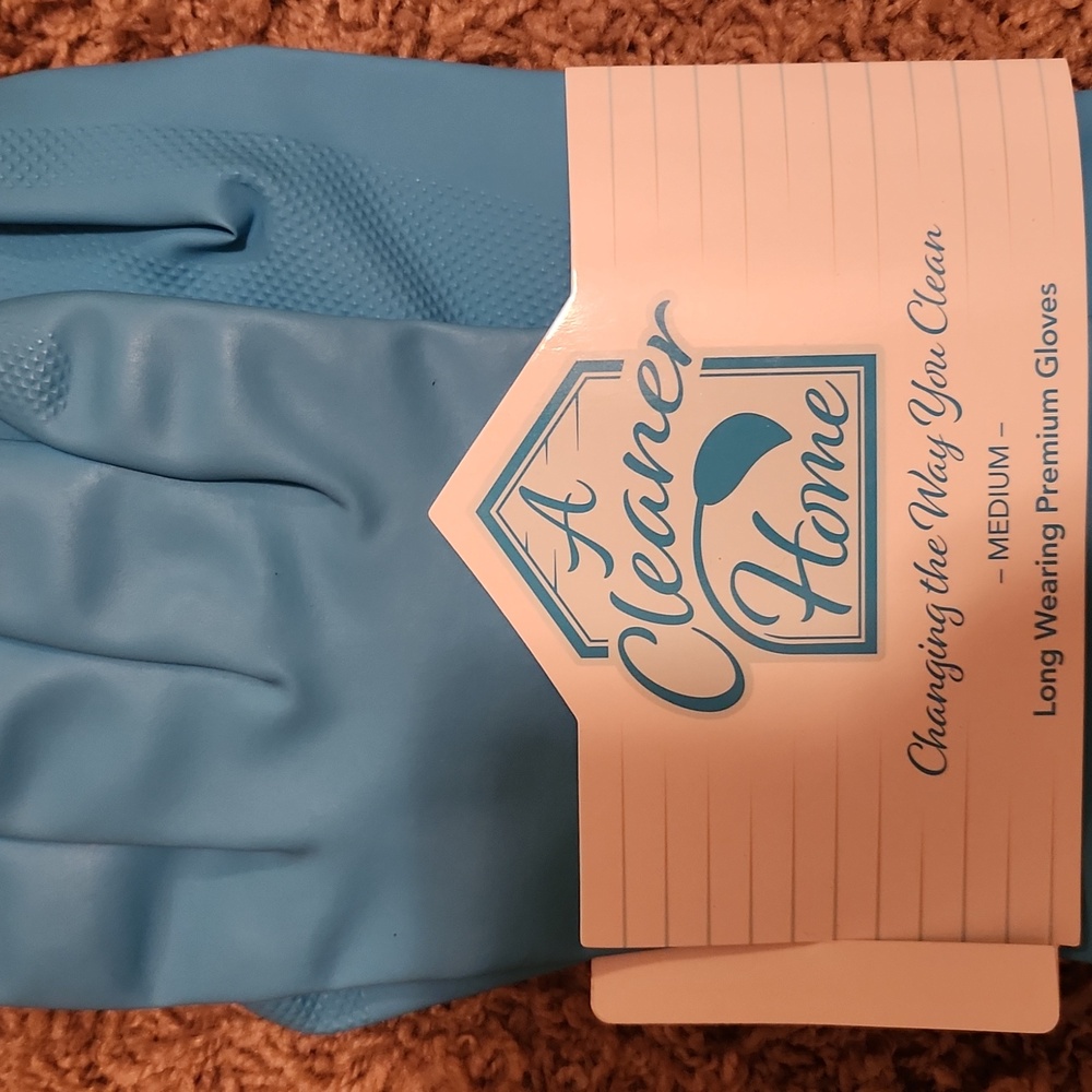 NEW Long Blue Cleaning Gloves with Patterned Cuffs - Picture 2 of 7